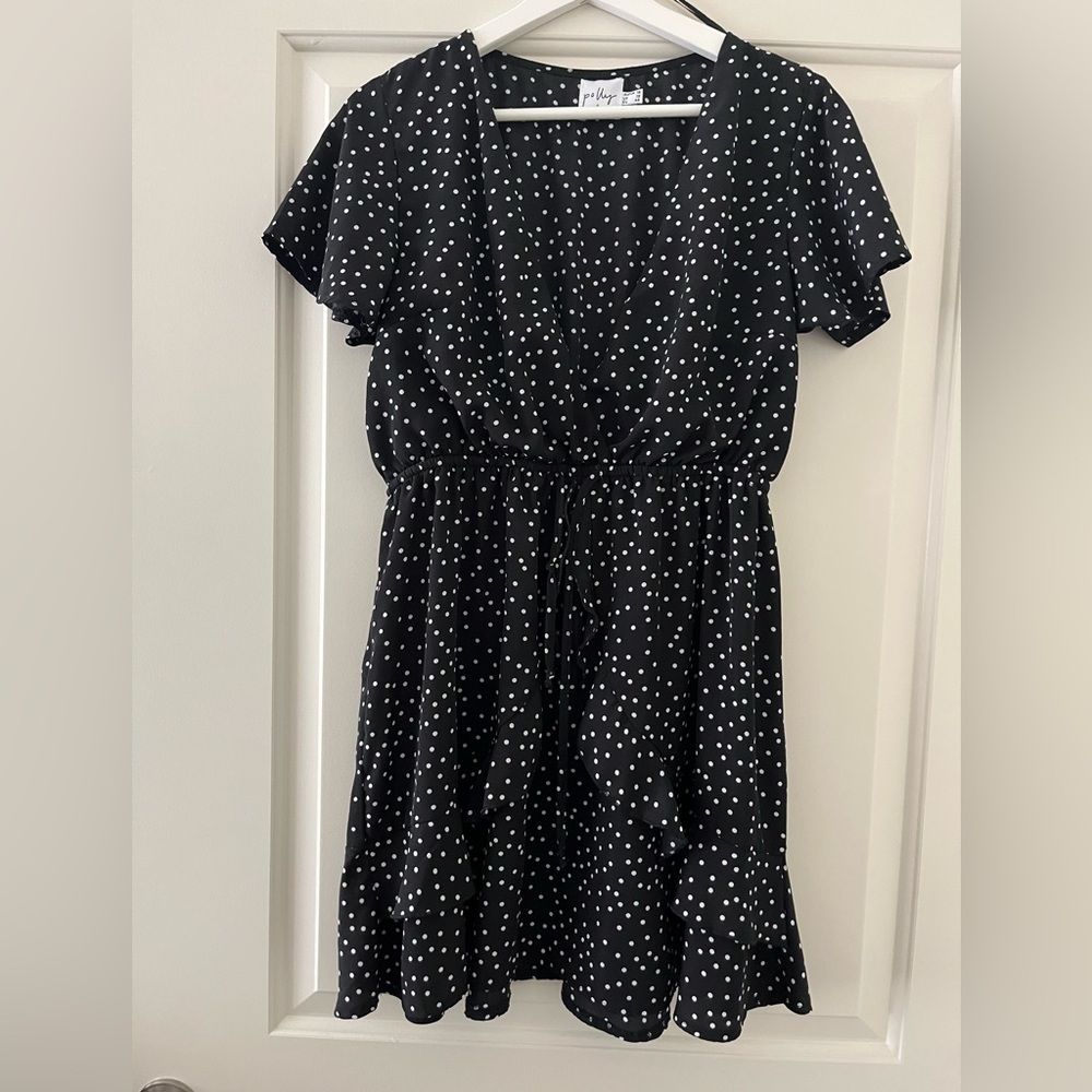 Black and white polka dot mini dress